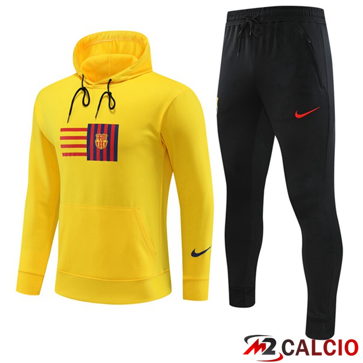 Maglie Calcio Personalizzate,Tute Calcio Squadre,Maglia Nazionale Italiana Calcio | Giacca Con Cappuccio Tuta FC Barcellona Giallo 2023/2024