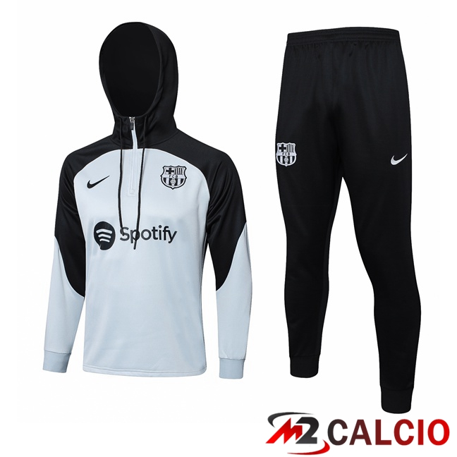 Maglie Calcio Personalizzate,Tute Calcio Squadre,Maglia Nazionale Italiana Calcio | Insieme Tuta Calcio Con Cappuccio FC Barcellona Grigio Nero 2023/2024