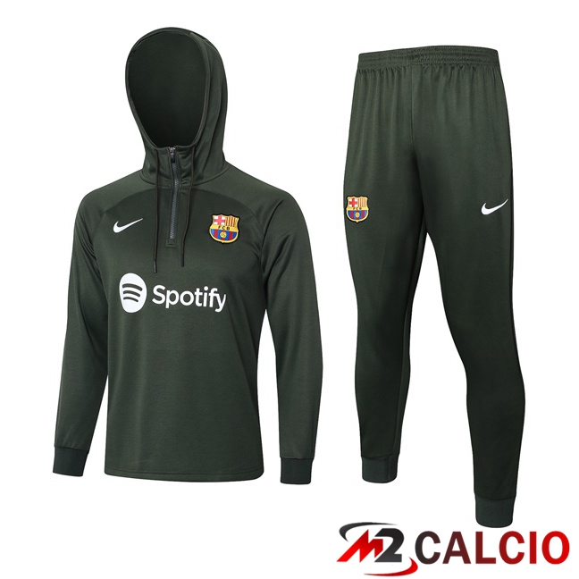 Maglie Calcio Personalizzate,Tute Calcio Squadre,Maglia Nazionale Italiana Calcio | Insieme Tuta Calcio Con Cappuccio FC Barcellona Verde 2023/2024