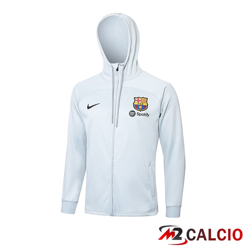 Maglie Calcio Personalizzate,Tute Calcio Squadre,Maglia Nazionale Italiana Calcio | Insieme Giacca A Vento Con Cappuccio Tuta FC Barcellona Grigio Chiaro 2024/2025
