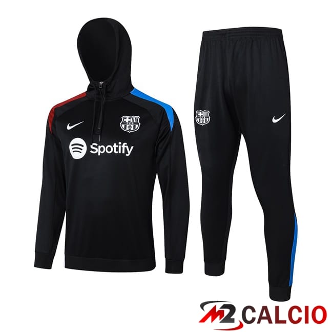 Maglie Calcio Personalizzate,Tute Calcio Squadre,Maglia Nazionale Italiana Calcio | Tuta Calcio - Felpa Con Cappuccio FC Barcellona Nero 2024/2025