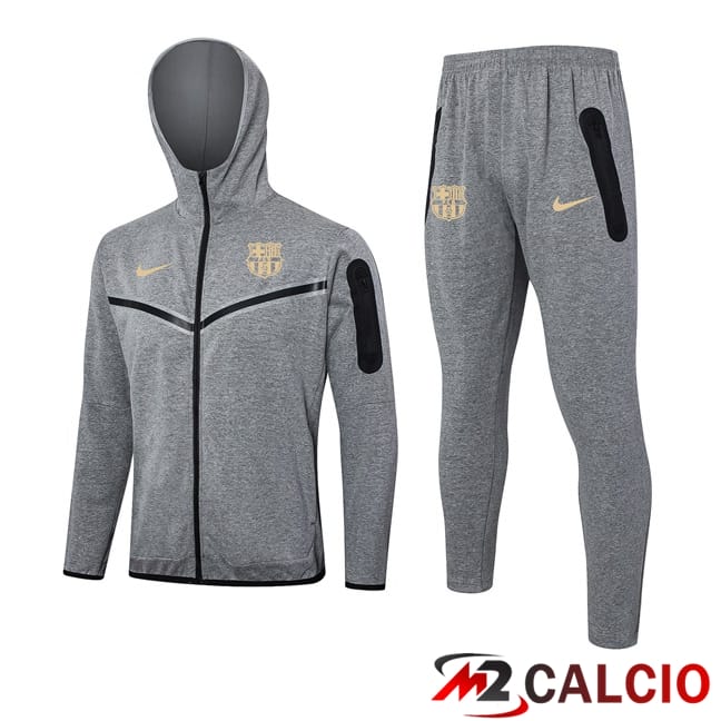 Maglie Calcio Personalizzate,Tute Calcio Squadre,Maglia Nazionale Italiana Calcio | Tuta Calcio - Felpa Con Cappuccio FC Barcellona Grigio 2024/2025