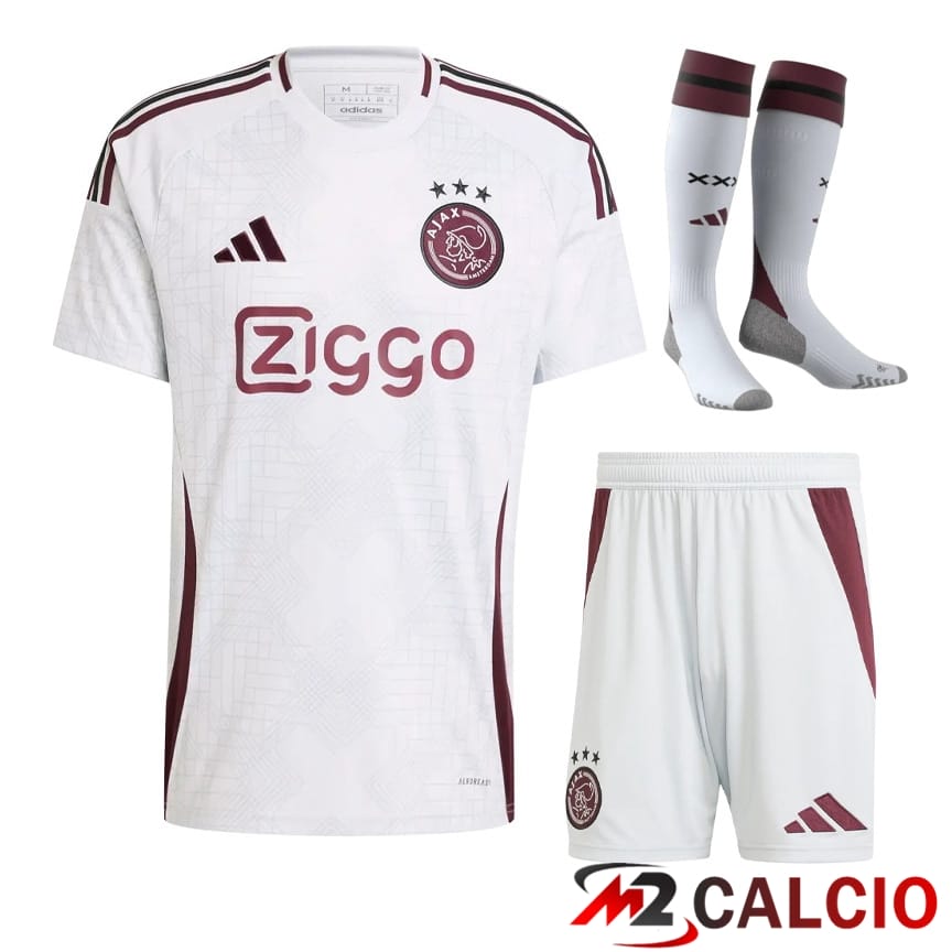 Maglie Calcio Personalizzate,Tute Calcio Squadre,Maglia Nazionale Italiana Calcio | Insieme Maglie Calcio AFC Ajax Terza (Pantaloncini + Calzini) 2024/2025