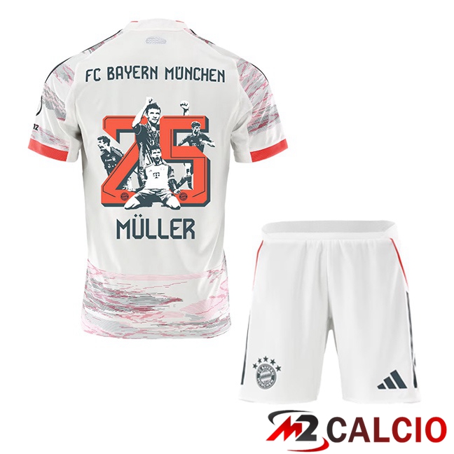 Maglie Calcio Personalizzate,Tute Calcio Squadre,Maglia Nazionale Italiana Calcio | Maglie Calcio Bayern Monaco (Müller 25) Bambino Seconda Edizione Speciale Bianco 2025/2026