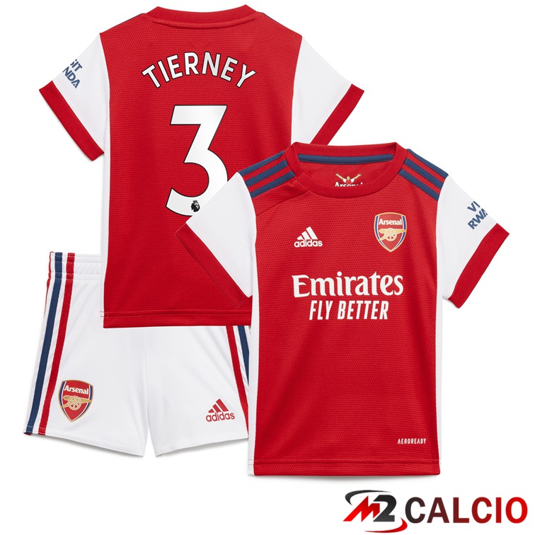 Maglie Calcio Personalizzate,Tute Calcio Squadre,Maglia Nazionale Italiana Calcio | Maglia FC Arsenal (KIERAN TIERNEY 3) Bambino Prima Rosso/Bianco 2021/2022