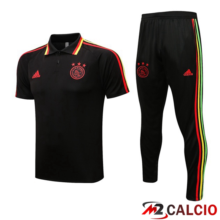 Maglie Calcio Personalizzate,Tute Calcio Squadre,Maglia Nazionale Italiana Calcio | Kit Maglia Polo AFC Ajax + Pantaloni Nero 2022/2023