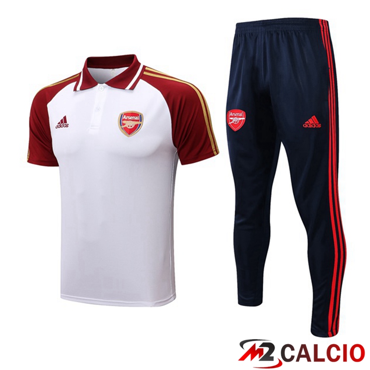 Maglie Calcio Personalizzate,Tute Calcio Squadre,Maglia Nazionale Italiana Calcio | Kit Maglia Polo Arsenal + Pantaloni Bianco Rosso 2022/2023