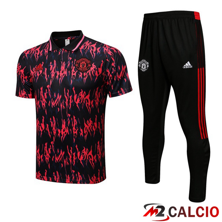 Maglie Calcio Personalizzate,Tute Calcio Squadre,Maglia Nazionale Italiana Calcio | Kit Maglia Polo Manchester United + Pantaloni Nero Rosso 2022/2023
