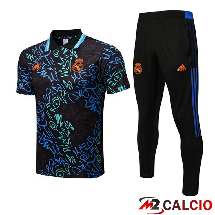 Maglie Calcio Personalizzate,Tute Calcio Squadre,Maglia Nazionale Italiana Calcio | Kit Maglia Polo Real Madrid + Pantaloni Nero Blu 2022/2023