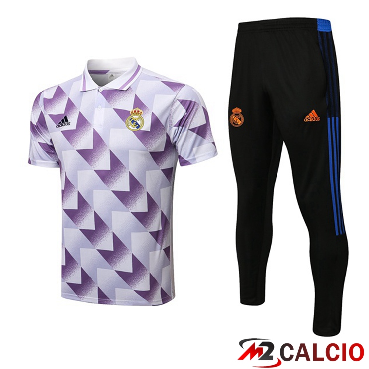 Maglie Calcio Personalizzate,Tute Calcio Squadre,Maglia Nazionale Italiana Calcio | Kit Maglia Polo Real Madrid + Pantaloni Bianco Viola 2022/2023