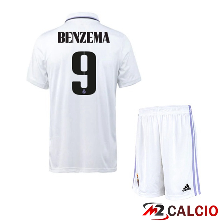 Maglie Calcio Personalizzate,Tute Calcio Squadre,Maglia Nazionale Italiana Calcio | Maglie Calcio Real Madrid (Benzema 9) Bambino Prima Bianco 2022/2023