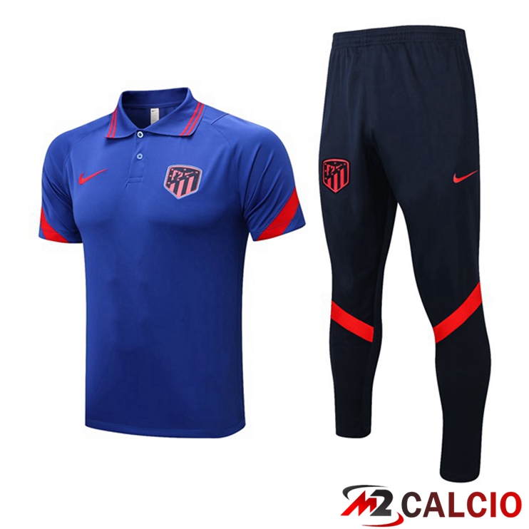 Maglie Calcio Personalizzate,Tute Calcio Squadre,Maglia Nazionale Italiana Calcio | Kit Maglia Polo Atletico Madrid + Pantaloni Blu 2022/2023