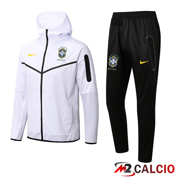 Maglie Calcio Personalizzate,Tute Calcio Squadre,Maglia Nazionale Italiana Calcio | Insieme Giacca Con Cappuccio Tuta Brasile Bianco 2022/2023