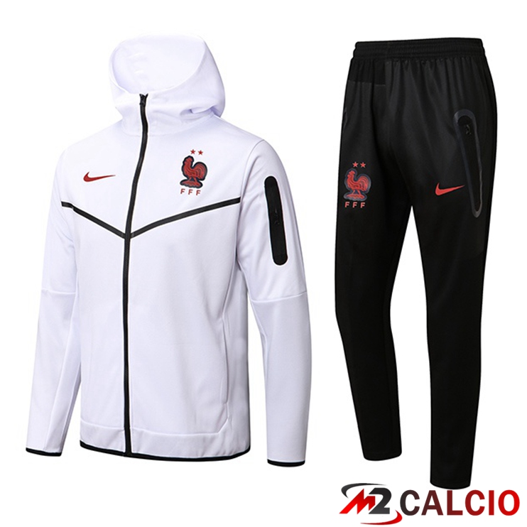 Maglie Calcio Personalizzate,Tute Calcio Squadre,Maglia Nazionale Italiana Calcio | Insieme Giacca Con Cappuccio Tuta Francia Bianco 2022/2023