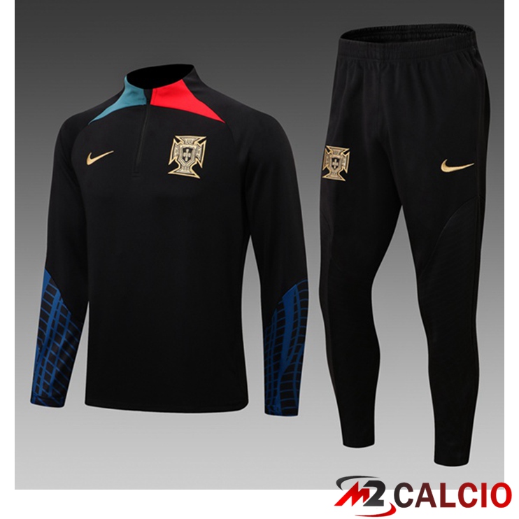 Maglie Calcio Personalizzate,Tute Calcio Squadre,Maglia Nazionale Italiana Calcio | Insieme Tuta Calcio Portogallo Bambino Nero 2022/2023