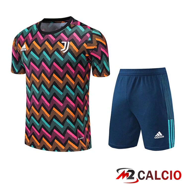 Maglie Calcio Personalizzate,Tute Calcio Squadre,Maglia Nazionale Italiana Calcio | T Shirt Allenamento Juventus + Pantaloncini Verde Viola 2022/2023