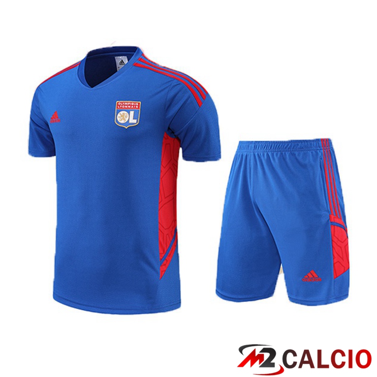 Maglie Calcio Personalizzate,Tute Calcio Squadre,Maglia Nazionale Italiana Calcio | T Shirt Allenamento Lyon OL + Pantaloncini Blu 2022/2023