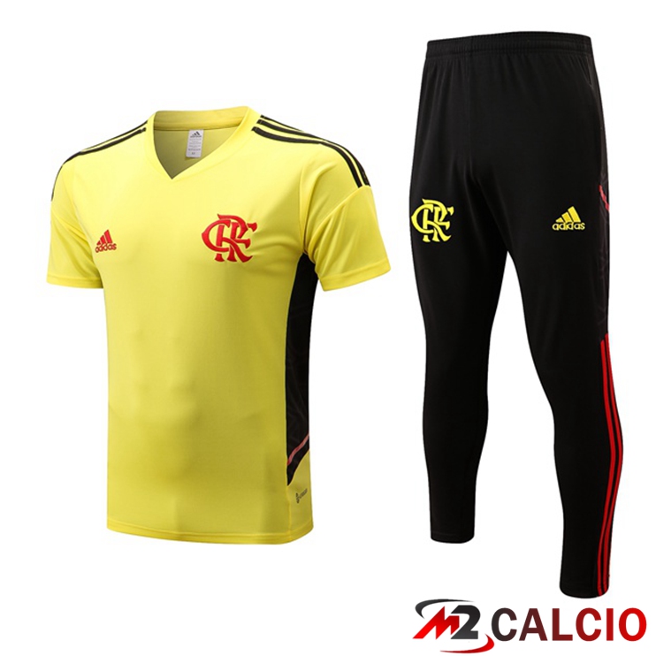 Maglie Calcio Personalizzate,Tute Calcio Squadre,Maglia Nazionale Italiana Calcio | T Shirt Allenamento Flamengo + Pantaloni Giallo 2022/2023