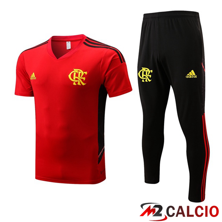 Maglie Calcio Personalizzate,Tute Calcio Squadre,Maglia Nazionale Italiana Calcio | T Shirt Allenamento Flamengo + Pantaloni Rosso 2022/2023