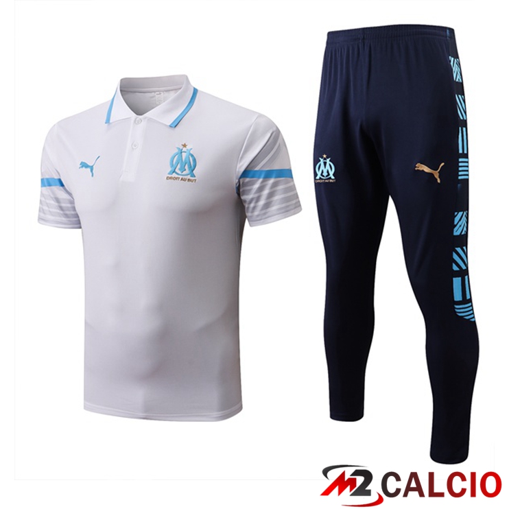 Maglie Calcio Personalizzate,Tute Calcio Squadre,Maglia Nazionale Italiana Calcio | Kit Maglia Polo Marsiglia OM + Pantaloni Bianco 2022/2023