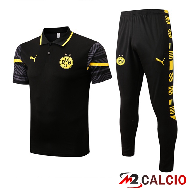 Maglie Calcio Personalizzate,Tute Calcio Squadre,Maglia Nazionale Italiana Calcio | Kit Maglia Polo Dortmund BVB + Pantaloni Nero 2022/2023