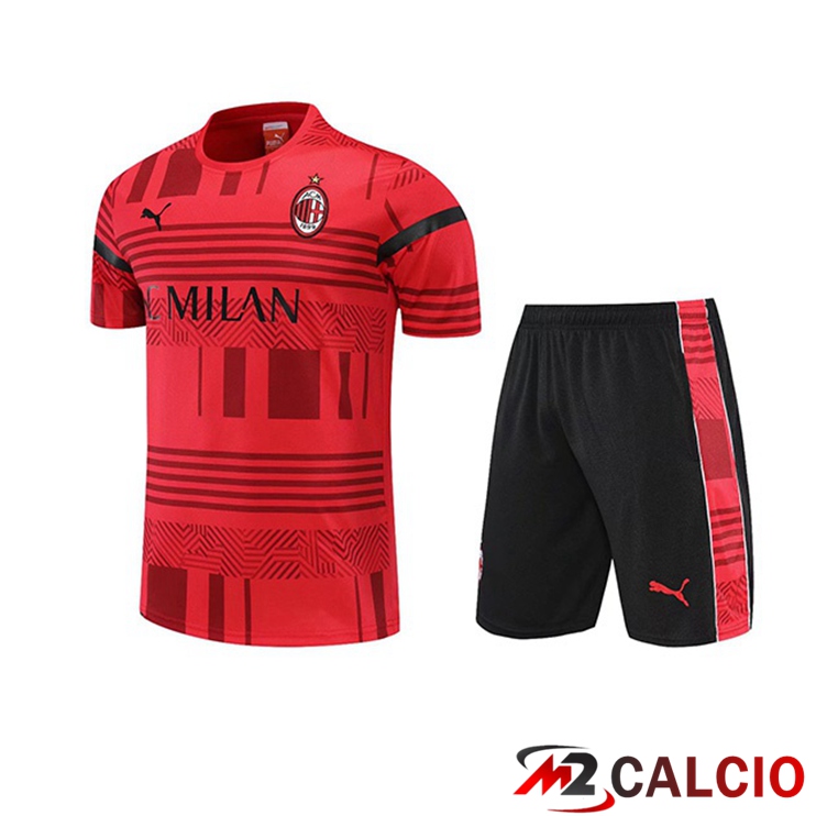 Maglie Calcio Personalizzate,Tute Calcio Squadre,Maglia Nazionale Italiana Calcio | T Shirt Allenamento AC Milan + Pantaloncini Rosso 2022/2023