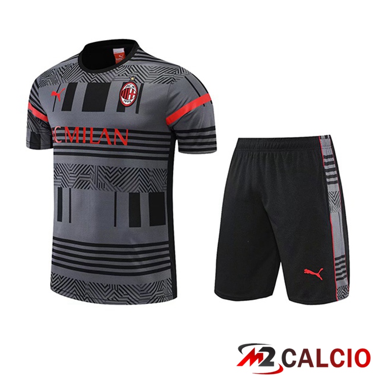 Maglie Calcio Personalizzate,Tute Calcio Squadre,Maglia Nazionale Italiana Calcio | T Shirt Allenamento AC Milan + Pantaloncini Grigio 2022/2023