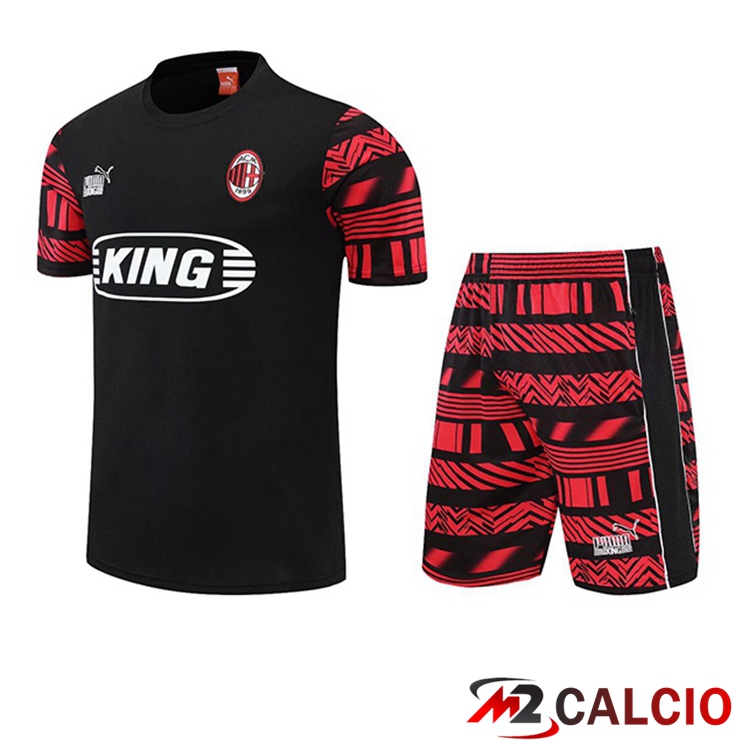 Maglie Calcio Personalizzate,Tute Calcio Squadre,Maglia Nazionale Italiana Calcio | T Shirt Allenamento AC Milan + Pantaloncini Nero 2022/2023