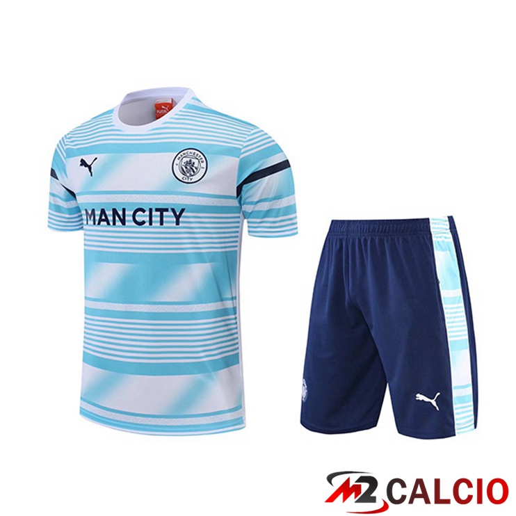 Maglie Calcio Personalizzate,Tute Calcio Squadre,Maglia Nazionale Italiana Calcio | T Shirt Allenamento Manchester City + Pantaloncini Bianco Blu 2022/2023