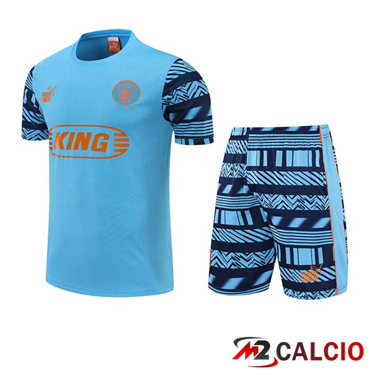 Maglie Calcio Personalizzate,Tute Calcio Squadre,Maglia Nazionale Italiana Calcio | T Shirt Allenamento Manchester City + Pantaloncini Blu 2022/2023