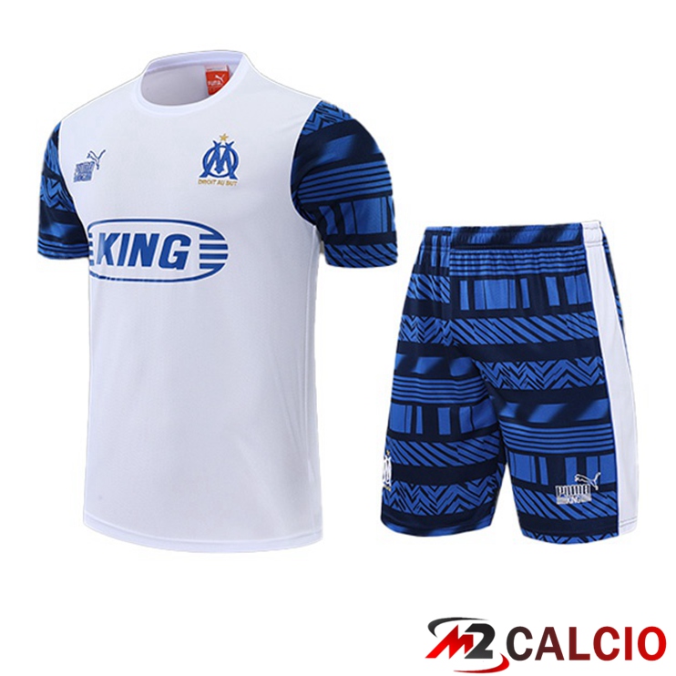 Maglie Calcio Personalizzate,Tute Calcio Squadre,Maglia Nazionale Italiana Calcio | T Shirt Allenamento Marsiglia OM + Pantaloncini Bianco 2022/2023