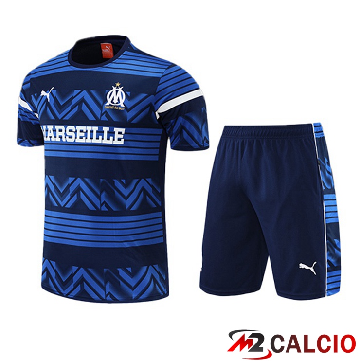 Maglie Calcio Personalizzate,Tute Calcio Squadre,Maglia Nazionale Italiana Calcio | T Shirt Allenamento Marsiglia OM + Pantaloncini Blu 2022/2023