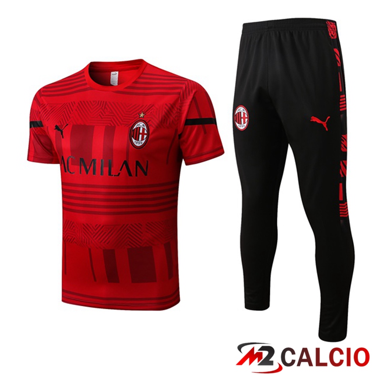 Maglie Calcio Personalizzate,Tute Calcio Squadre,Maglia Nazionale Italiana Calcio | T Shirt Allenamento AC Milan + Pantaloni Rosso 2022/2023