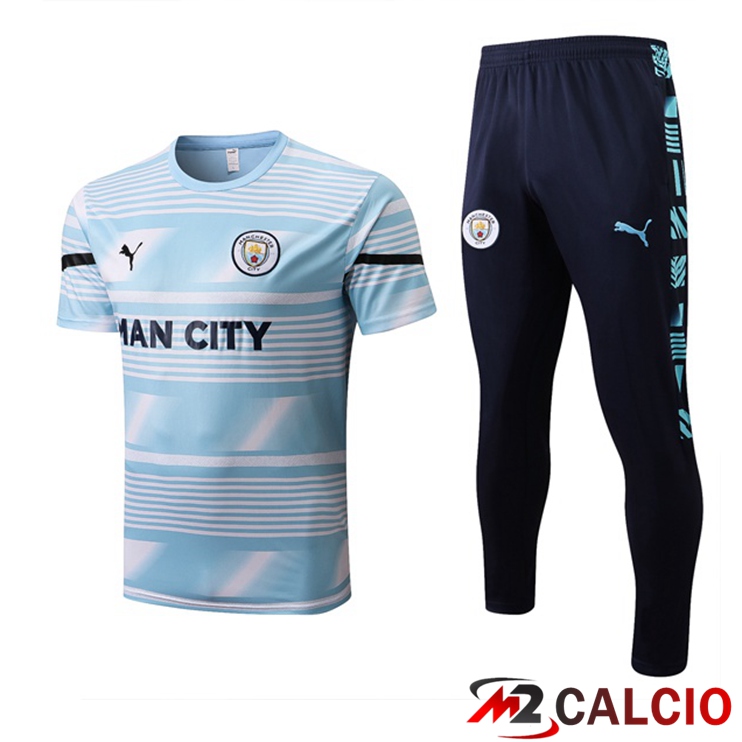 Maglie Calcio Personalizzate,Tute Calcio Squadre,Maglia Nazionale Italiana Calcio | T Shirt Allenamento Manchester City + Pantaloni Blu Bianco 2022/2023