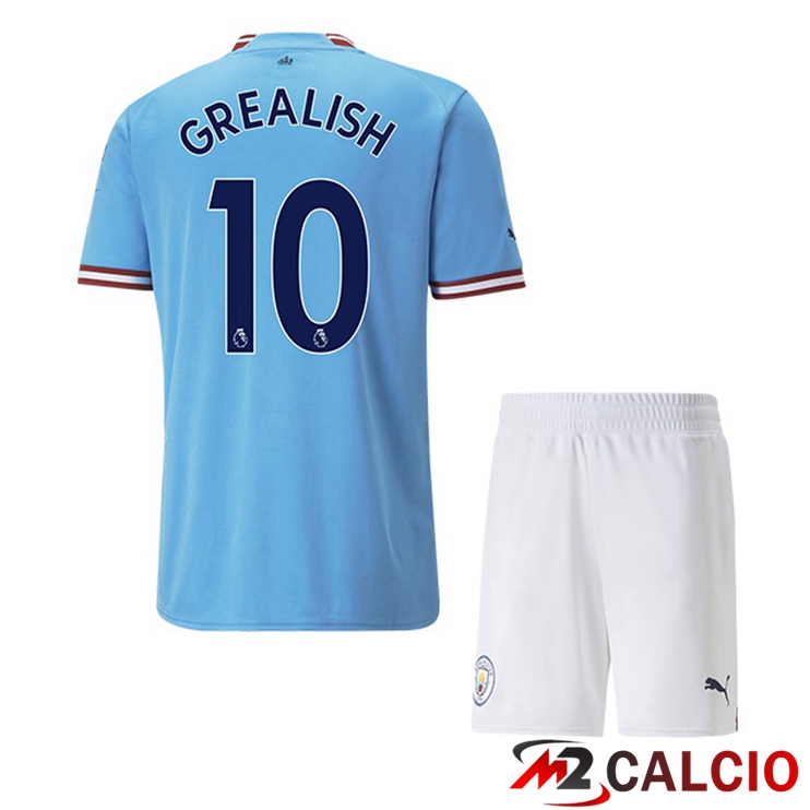 Maglie Calcio Personalizzate,Tute Calcio Squadre,Maglia Nazionale Italiana Calcio | Maglie Calcio Manchester City (Jack Grealish 10) Bambino Prima Blu 2022/2023