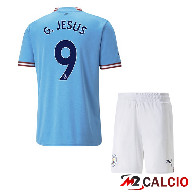 Maglie Calcio Personalizzate,Tute Calcio Squadre,Maglia Nazionale Italiana Calcio | Maglie Calcio Manchester City (Gabriel Jesus 9) Bambino Prima Blu 2022/2023