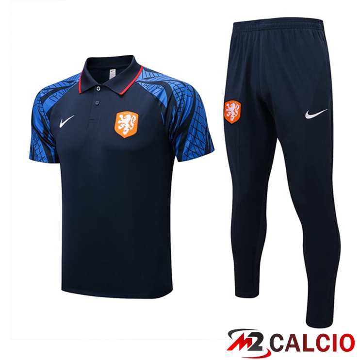 Maglie Calcio Personalizzate,Tute Calcio Squadre,Maglia Nazionale Italiana Calcio | Kit Maglia Polo Paesi Bassi + Pantaloni Blu Reale 2022/2023