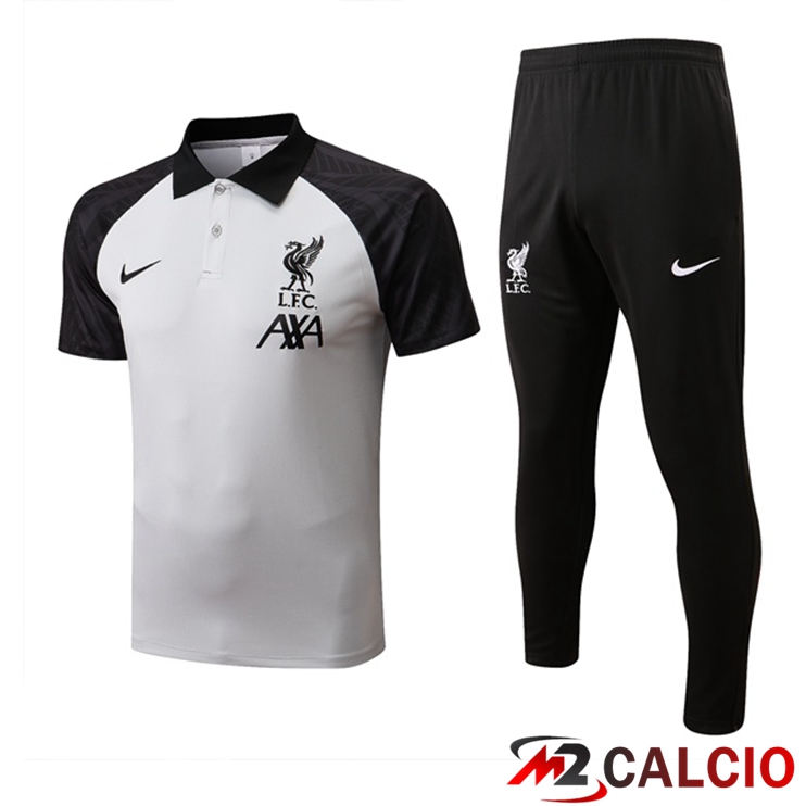 Maglie Calcio Personalizzate,Tute Calcio Squadre,Maglia Nazionale Italiana Calcio | Kit Maglia Polo FC Liverpool + Pantaloni Grigio Nero 2022/2023