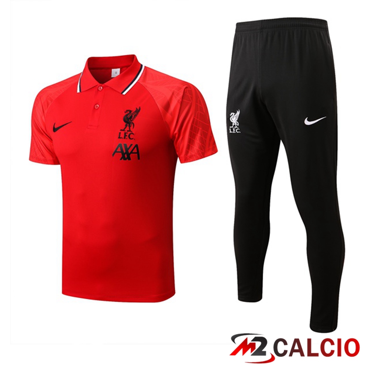 Maglie Calcio Personalizzate,Tute Calcio Squadre,Maglia Nazionale Italiana Calcio | Kit Maglia Polo FC Liverpool + Pantaloni Rosso 2022/2023