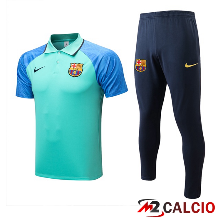Maglie Calcio Personalizzate,Tute Calcio Squadre,Maglia Nazionale Italiana Calcio | Kit Maglia Polo FC Barcellona + Pantaloni Verde Blu 2022/2023