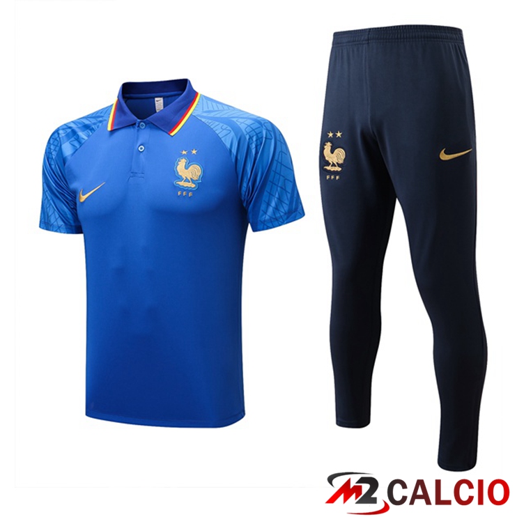 Maglie Calcio Personalizzate,Tute Calcio Squadre,Maglia Nazionale Italiana Calcio | Kit Maglia Polo Francia + Pantaloni Blu 2022/2023