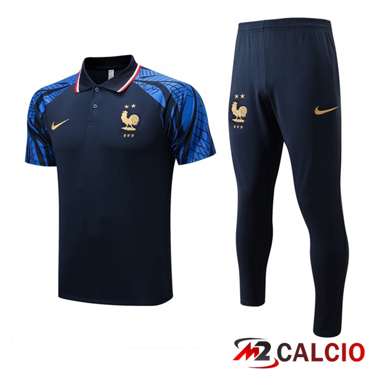 Maglie Calcio Personalizzate,Tute Calcio Squadre,Maglia Nazionale Italiana Calcio | Kit Maglia Polo Francia + Pantaloni Blu Reale 2022/2023