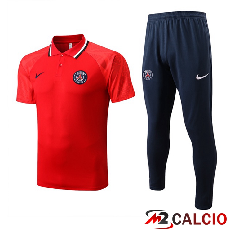 Maglie Calcio Personalizzate,Tute Calcio Squadre,Maglia Nazionale Italiana Calcio | Kit Maglia Polo Paris PSG + Pantaloni Rosso 2022/2023