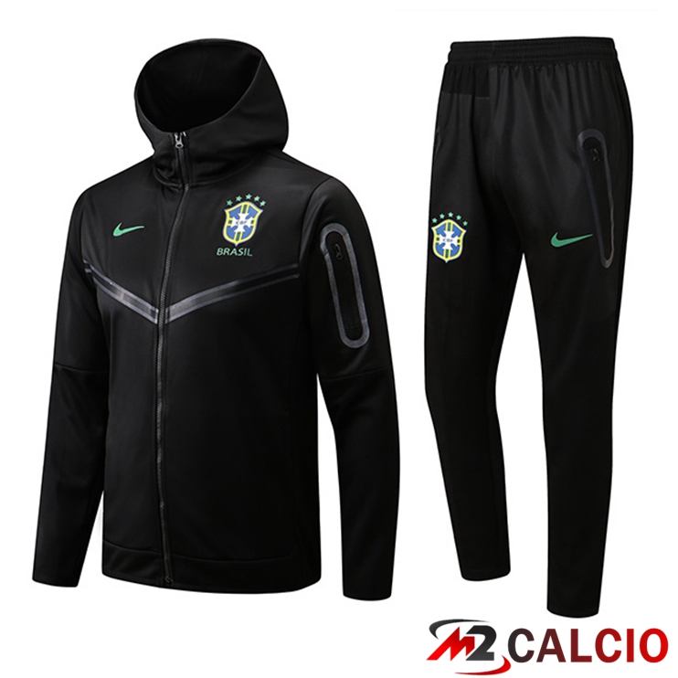 Maglie Calcio Personalizzate,Tute Calcio Squadre,Maglia Nazionale Italiana Calcio | Insieme Giacca Con Cappuccio Tuta Brasile Nero 2022/2023