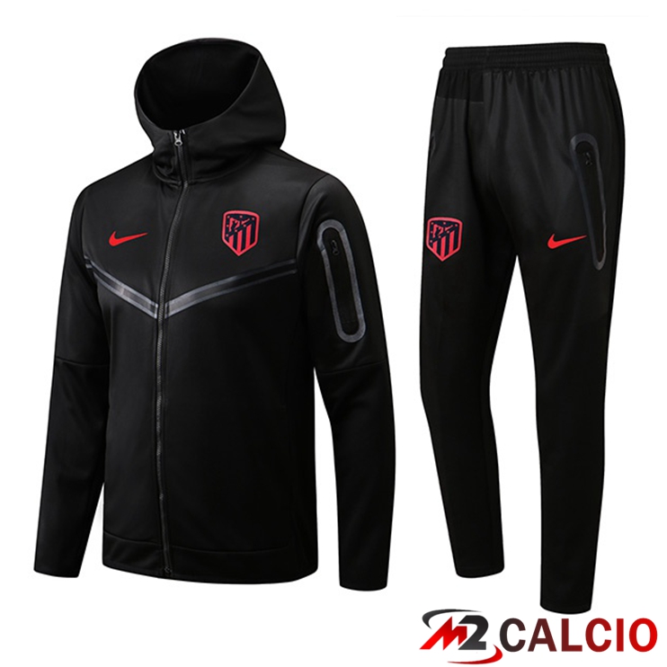 Maglie Calcio Personalizzate,Tute Calcio Squadre,Maglia Nazionale Italiana Calcio | Insieme Giacca Con Cappuccio Tuta Atletico Madrid Nero 2022/2023