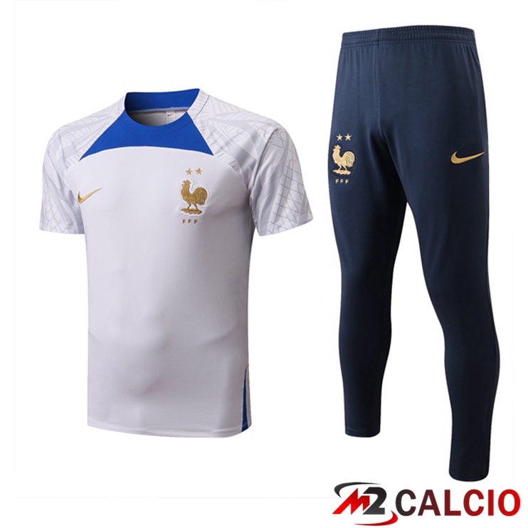 Maglie Calcio Personalizzate,Tute Calcio Squadre,Maglia Nazionale Italiana Calcio | T Shirt Allenamento Francia + Pantaloni Bianco 2022/2023