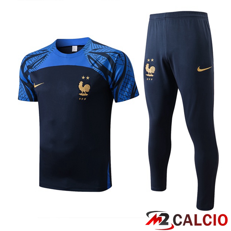 Maglie Calcio Personalizzate,Tute Calcio Squadre,Maglia Nazionale Italiana Calcio | T Shirt Allenamento Francia + Pantaloni Blu Reale 2022/2023