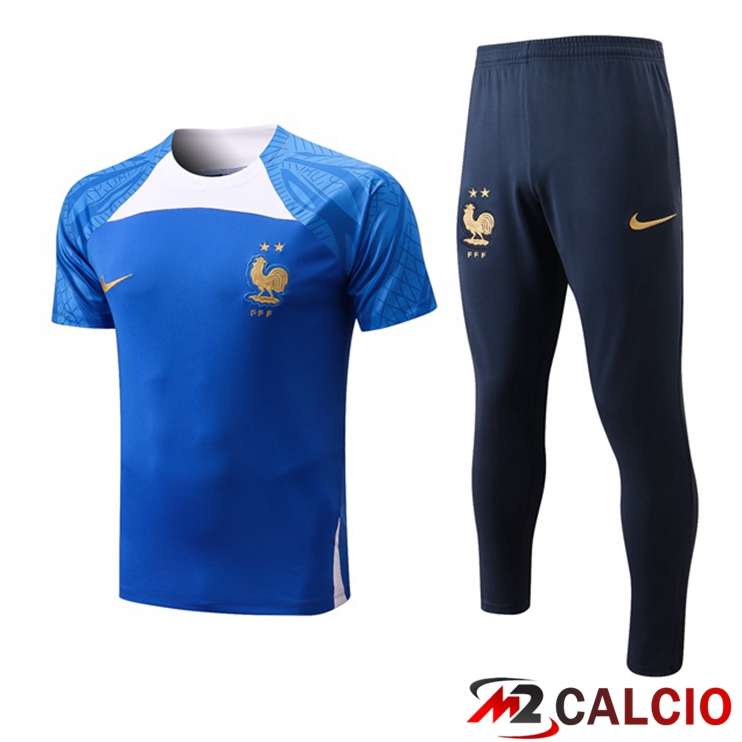 Maglie Calcio Personalizzate,Tute Calcio Squadre,Maglia Nazionale Italiana Calcio | T Shirt Allenamento Francia + Pantaloni Blu 2022/2023