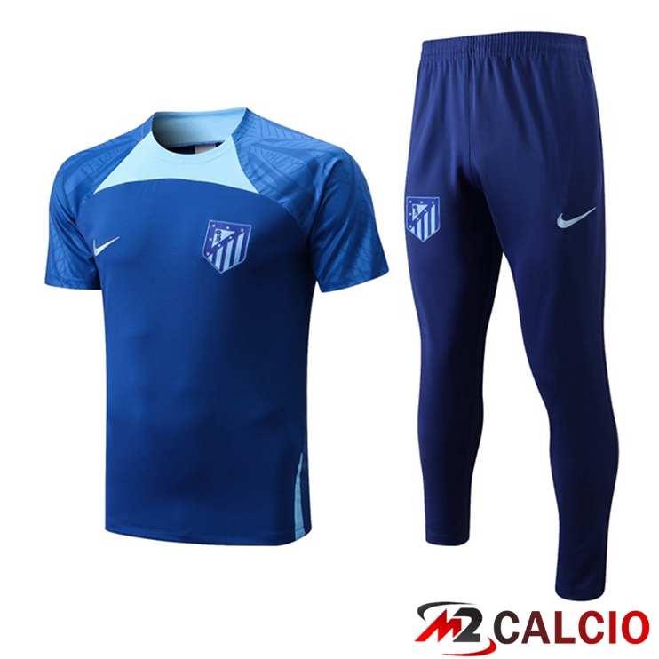 Maglie Calcio Personalizzate,Tute Calcio Squadre,Maglia Nazionale Italiana Calcio | T Shirt Allenamento Atletico Madrid + Pantaloni Blu 2022/2023