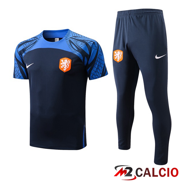 Maglie Calcio Personalizzate,Tute Calcio Squadre,Maglia Nazionale Italiana Calcio | T Shirt Allenamento Paesi Bassi + Pantaloni Blu Reale 2022/2023